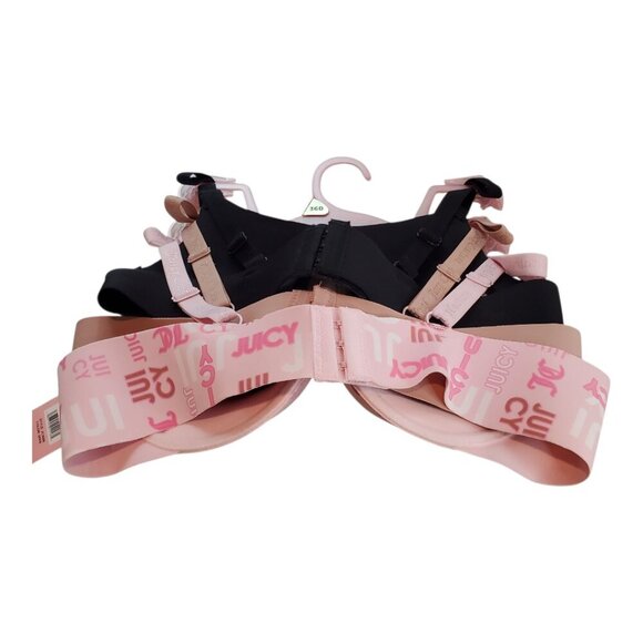 NWT JUICY COUTURE SZ 36B 3 Pack Comfort Push-Up T-shirt Bras Pink Tan Black - Picture 2 of 6